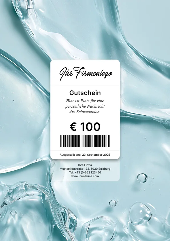 Gutscheinmotiv mit eisblauer Glasstruktur