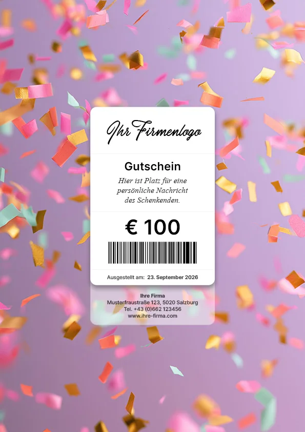 Gutscheinmotiv mit buntem Konfetti