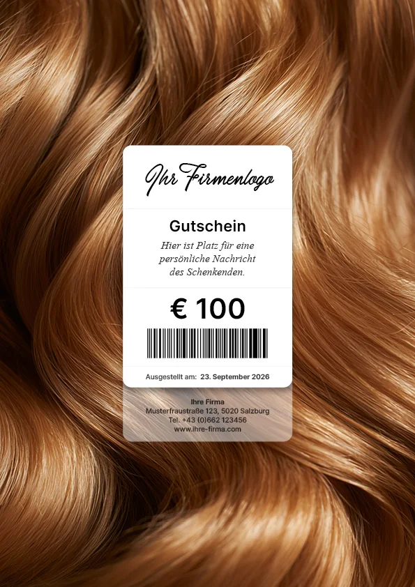 Gutscheinmotiv mit glänzendem kupferfarbenem Haar