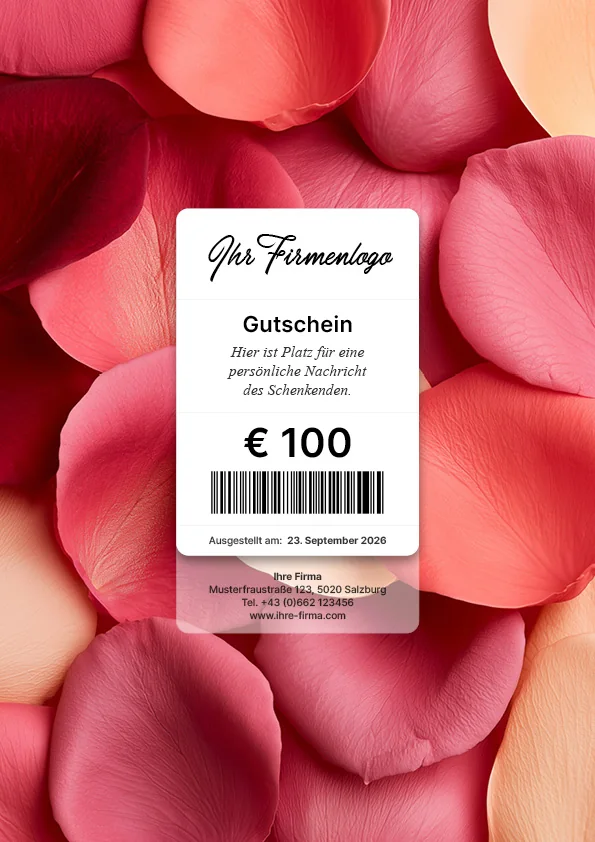 Gutscheinmotiv mit roten Blütenblättern