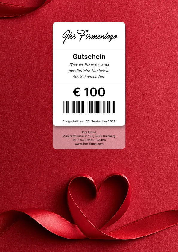 Gutscheinmotiv mit rotem Herz aus Geschenkband
