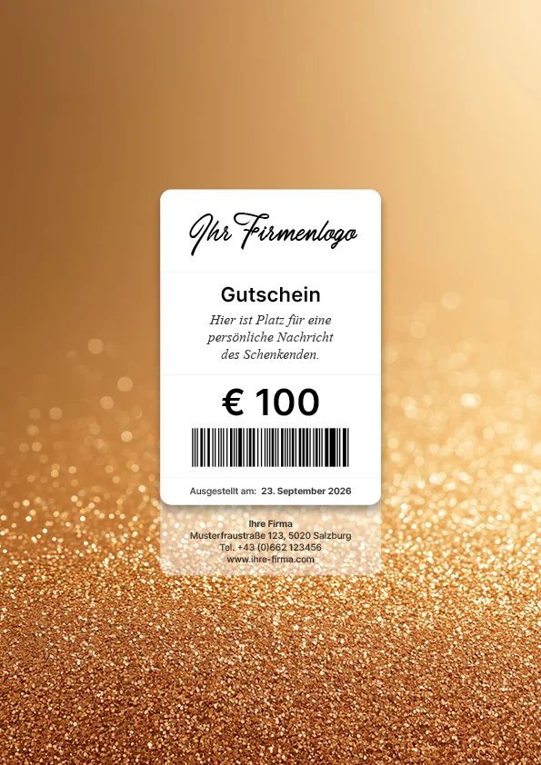 Gutscheinmotiv mit goldenem Glitzer
