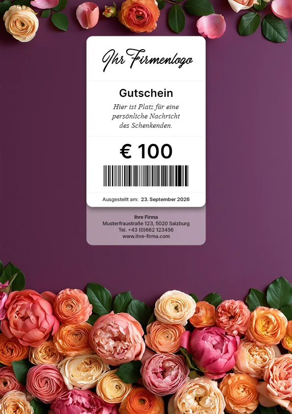 Gutscheinmotiv mit bunter Blumeneinfassung