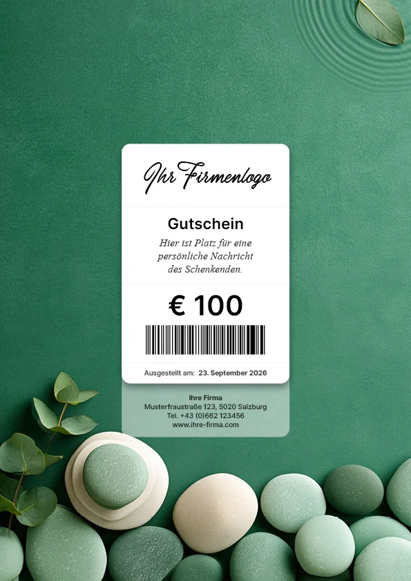 Gutscheinmotiv mit grünem Wellness-Arrangement